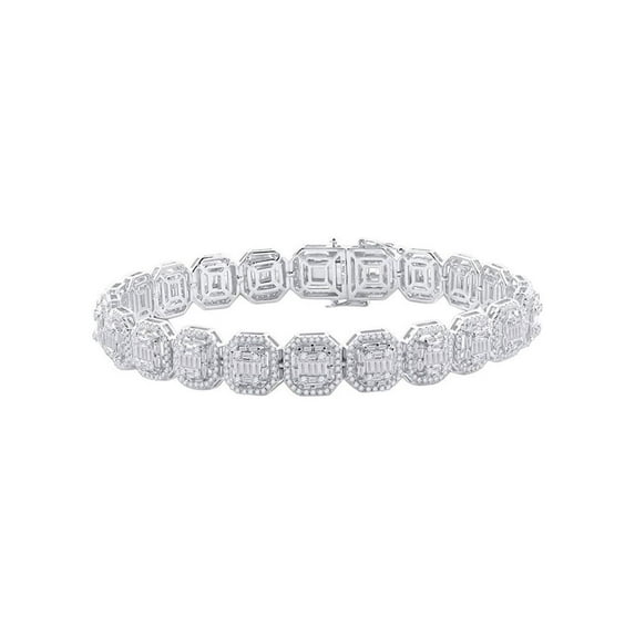 Mia Diamonds 14kt White Gold Mens Baguette Diamond Link Bracelet 7-3/4 Cttw
