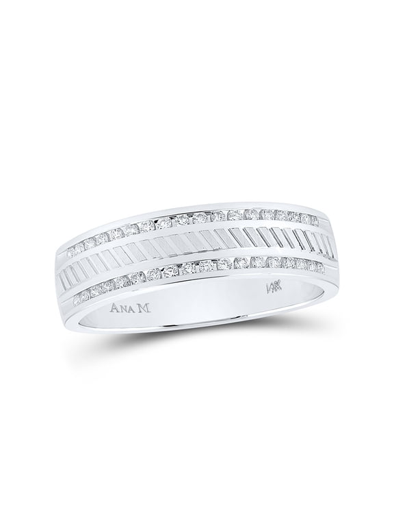 14kt White Gold Mens Machine-Set Round Diamond Wedding Band Ring 1/4 Cttw