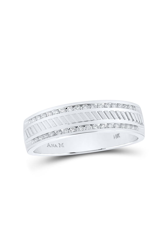 14kt White Gold Mens Machine-Set Round Diamond Wedding Band Ring 1/4 Cttw