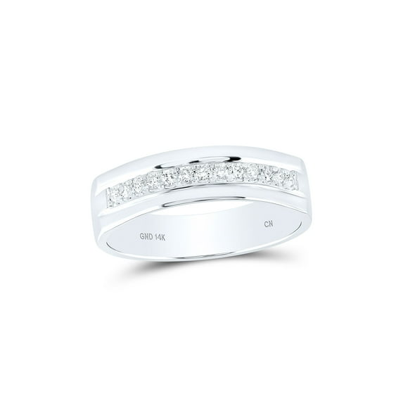14kt White Gold Mens Machine Set Round Diamond Wedding Band Ring 1/5 Cttw