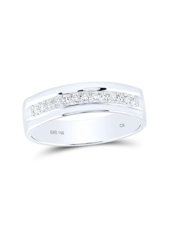 14kt White Gold Mens Machine Set Round Diamond Wedding Band Ring 1/5 Cttw