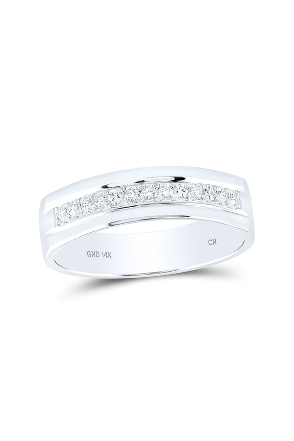 14kt White Gold Mens Machine Set Round Diamond Wedding Band Ring 1/5 Cttw