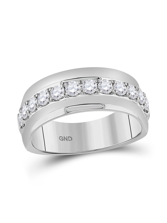 14kt White Gold Mens Machine Set Round Diamond Wedding Band Ring 1 Cttw