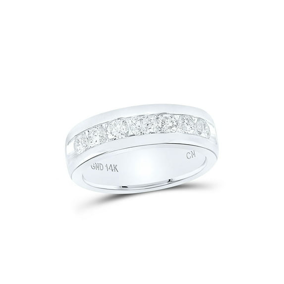 14kt White Gold Mens Machine Set Round Diamond Wedding Channel Band Ring 1-1/2 Cttw