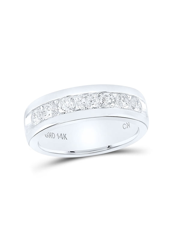 14kt White Gold Mens Machine Set Round Diamond Wedding Channel Band Ring 1-1/2 Cttw