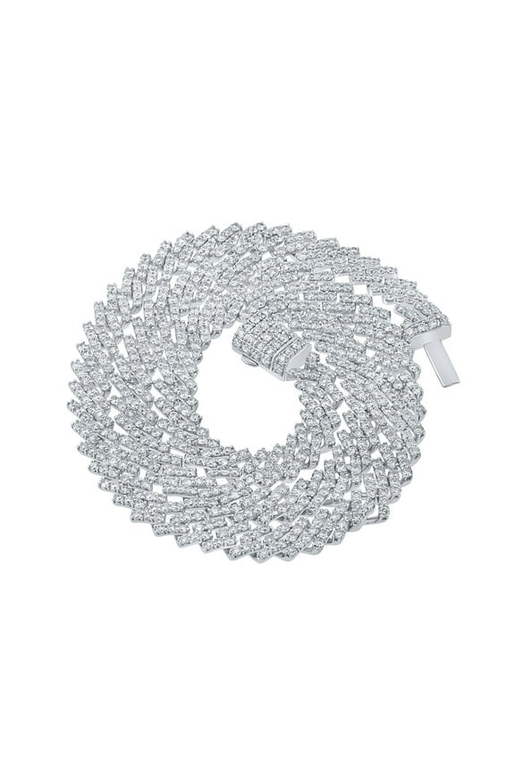 14kt White Gold Mens Round Diamond 22-inch Cuban Link Chain Necklace 17-3/4 Cttw