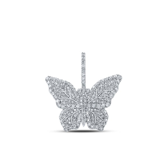 14kt White Gold Mens Round Diamond Butterfly Charm Pendant 1-1/2 Cttw