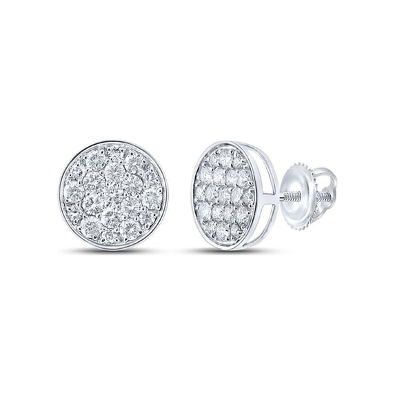 14kt White Gold Mens Round Diamond Button Cluster Earrings 1/2 Cttw