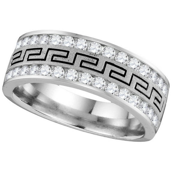 14kt White Gold Mens Round Diamond Double Row Grecco Greek Key Wedding Band 1.00 Cttw
