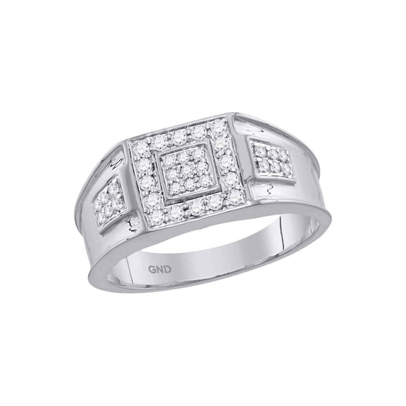 14kt White Gold Mens Round Diamond Square Ring 1/2 Cttw