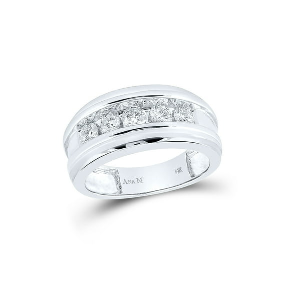 14kt White Gold Mens Round Diamond Wedding Band Ring 1 Cttw