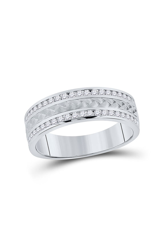 14kt White Gold Mens Round Diamond Wedding Braided Band Ring 1/2 Cttw