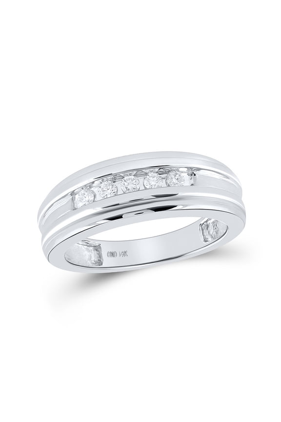 14kt White Gold Mens Round Diamond Wedding Channel Set Band Ring 1/4 Cttw