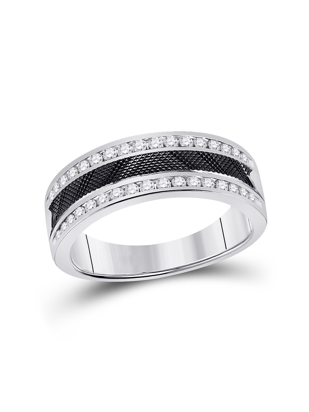 14kt White Gold Mens Round Diamond Wedding Double Row Band Ring 1/2 ...