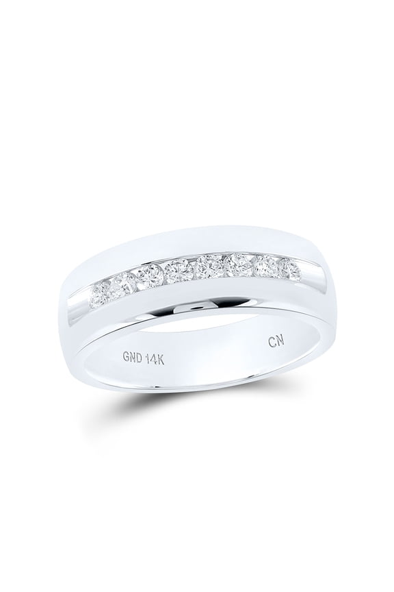 14kt White Gold Mens Round Diamond Wedding Single Row Band Ring 1/2 Cttw