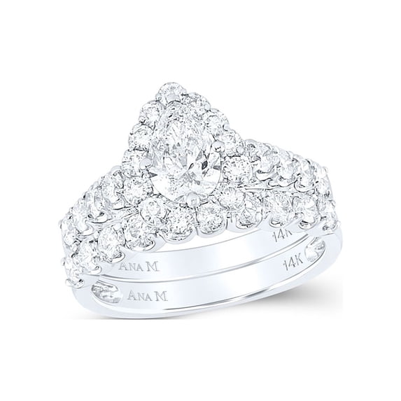 14kt White Gold Oval Diamond Bridal Wedding Ring Band Set 2 Cttw