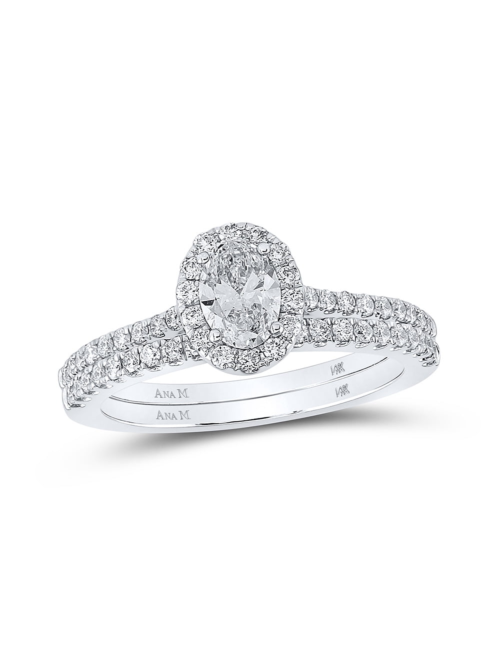 14kt White Gold Oval Diamond Halo Bridal Wedding Ring Band Set 1 Cttw ...