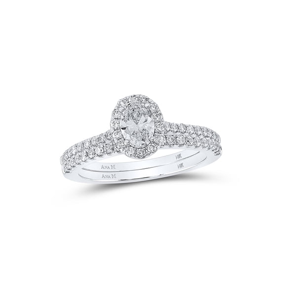 14kt White Gold Oval Diamond Halo Bridal Wedding Ring Band Set 1 Cttw