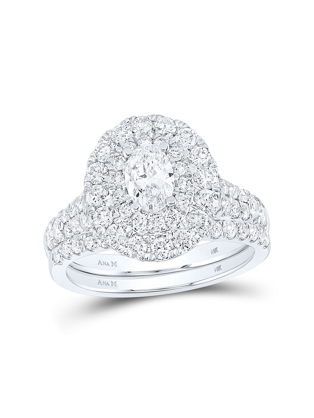 14kt White Gold Oval Diamond Halo Bridal Wedding Ring Band Set 2 Cttw ...
