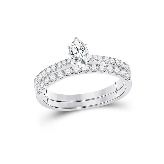 14kt White Gold Pear Diamond Bridal Wedding Ring Band Set 1 Cttw