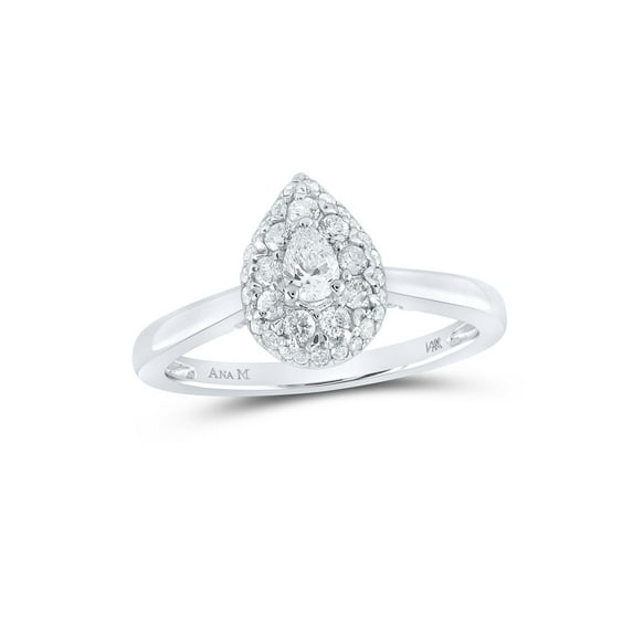 14kt White Gold Pear Diamond Halo Bridal Wedding Engagement Ring 1/2 Cttw