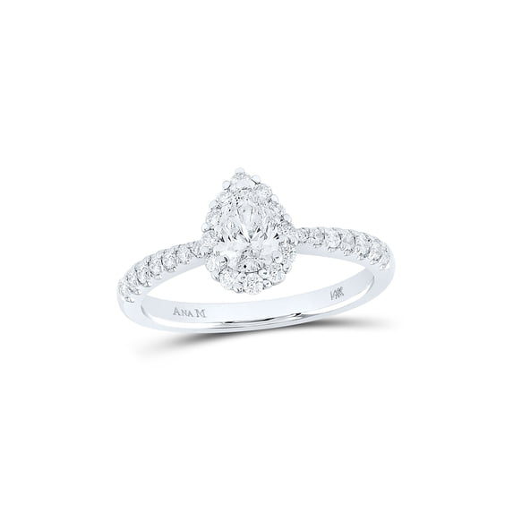 14kt White Gold Pear Diamond Halo Bridal Wedding Engagement Ring 7/8 Cttw