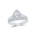 thumbnail image 1 of 14kt White Gold Pear Diamond Halo Bridal Wedding Ring Band Set 1 Cttw, 1 of 1