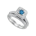 thumbnail image 1 of 14kt White Gold Princess Blue Color Enhanced Diamond Bridal Wedding Ring Set 1-1/4 Cttw, 1 of 1