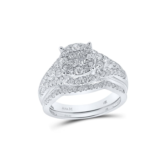 14kt White Gold Princess Diamond Bridal Wedding Ring Band Set 1-1/4 Cttw