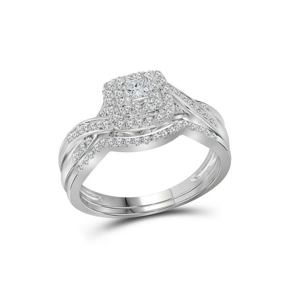 14kt White Gold Princess Diamond Bridal Wedding Ring Band Set 1/2 Cttw