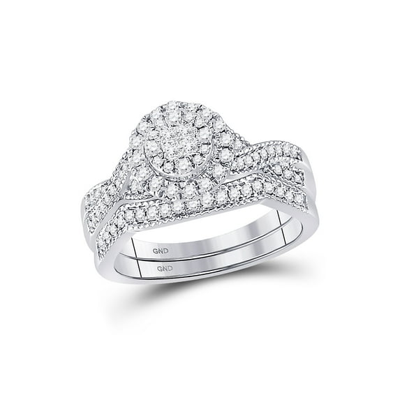 14kt White Gold Princess Diamond Bridal Wedding Ring Band Set 1/2 Cttw