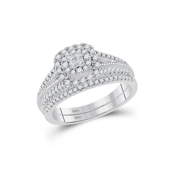 14kt White Gold Princess Diamond Bridal Wedding Ring Band Set 1/2 Cttw