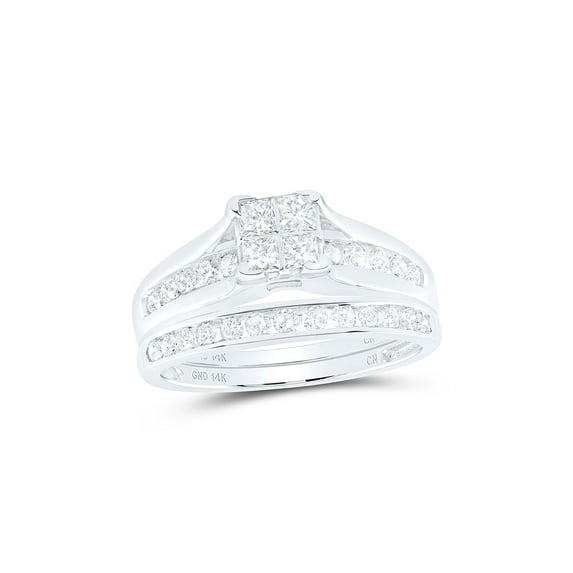 14kt White Gold Princess Diamond Bridal Wedding Ring Band Set 1 Cttw - Size 7