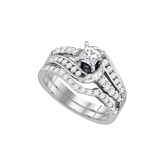 14kt White Gold Princess Diamond Bridal Wedding Ring Band Set 1 Cttw