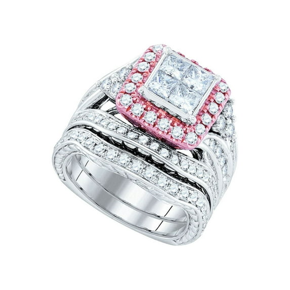 14kt White Gold Princess Diamond Bridal Wedding Ring Band Set 2-7/8 Cttw