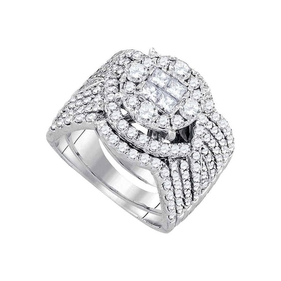 14kt White Gold Princess Diamond Bridal Wedding Ring Band Set 2 Cttw