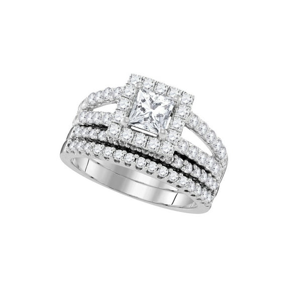 14kt White Gold Princess Diamond Bridal Wedding Ring Band Set 3/4 Cttw