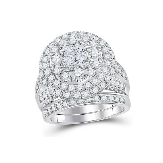 14kt White Gold Princess Diamond Bridal Wedding Ring Band Set 3 Cttw