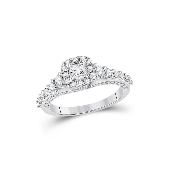 14kt White Gold Princess Diamond Halo Bridal Wedding Engagement Ring 1-1/4 Cttw