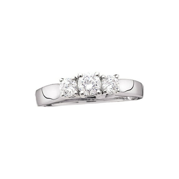 14kt White Gold Round Diamond 3-stone Bridal Wedding Engagement Ring 1 Cttw