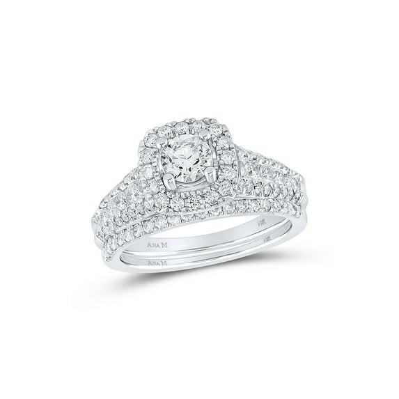 14kt White Gold Round Diamond Bridal Wedding Ring Band Set 1-1/2 Cttw