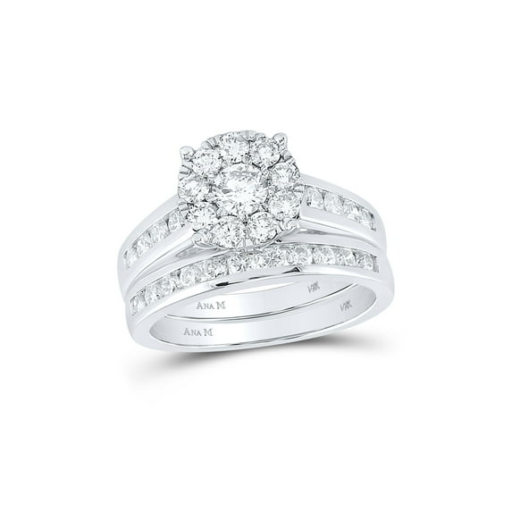14kt White Gold Round Diamond Bridal Wedding Ring Band Set 1-1/2 Cttw