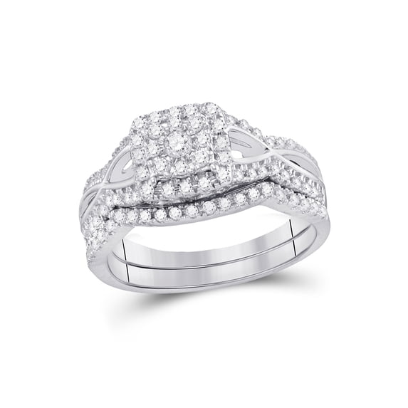 14kt White Gold Round Diamond Bridal Wedding Ring Band Set 1/2 Cttw