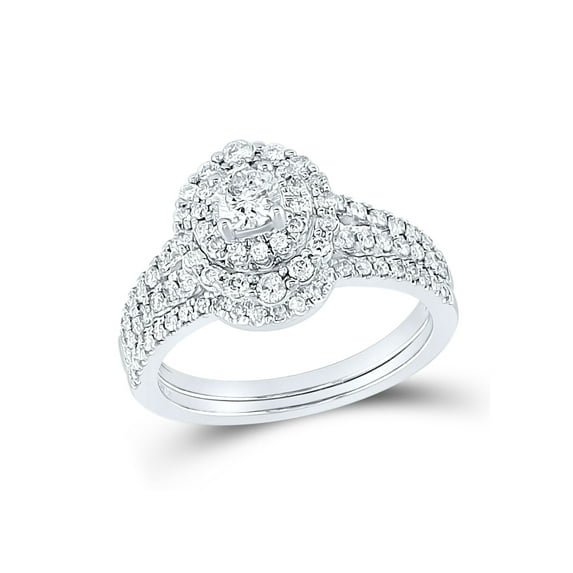 14kt White Gold Round Diamond Bridal Wedding Ring Band Set 1 Cttw