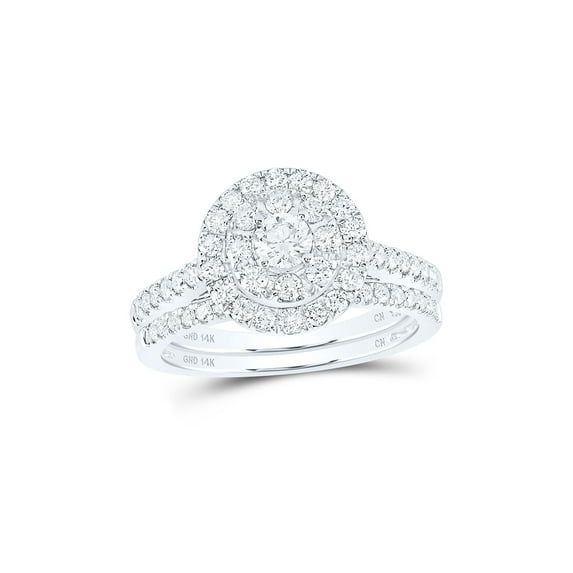 14kt White Gold Round Diamond Bridal Wedding Ring Band Set 1 Cttw