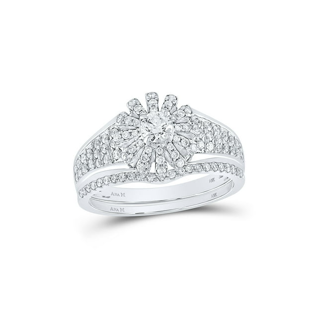 14kt White Gold Round Diamond Bridal Wedding Ring Band Set 1 Cttw