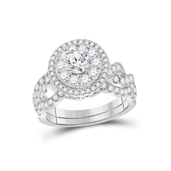 Mia Diamonds 14kt White Gold Round Diamond Bridal Wedding Ring Band Set 2 Cttw