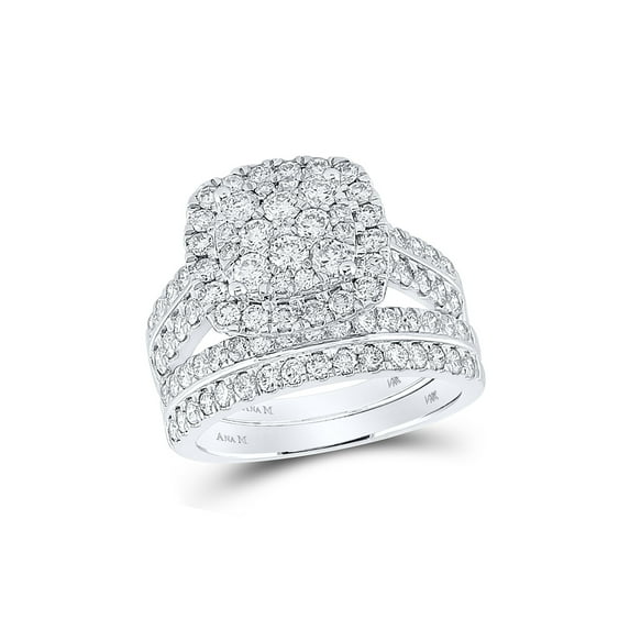 14kt White Gold Round Diamond Bridal Wedding Ring Band Set 2 Cttw