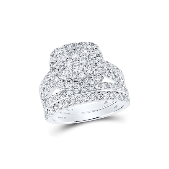 14kt White Gold Round Diamond Bridal Wedding Ring Band Set 2 Cttw