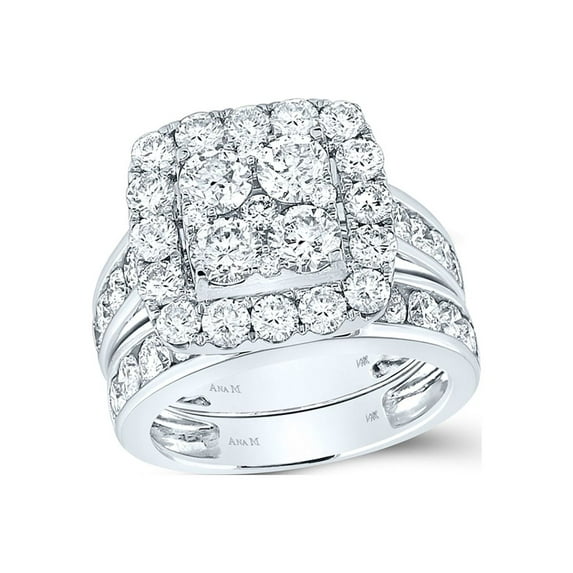 14kt White Gold Round Diamond Bridal Wedding Ring Band Set 4-1/4 Cttw